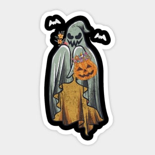 Retro Vintage Groovy Pumpkin Halloween Colors Flower Ghost Sticker